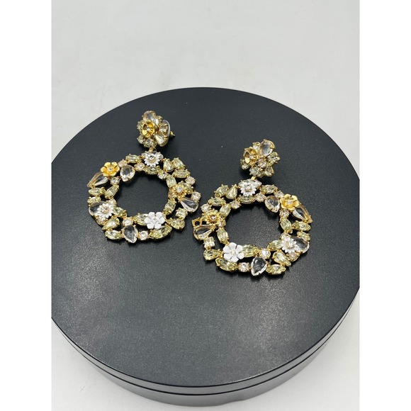 J. Crew Floral Hoop Circles White Enamel Gold Tone Crystal Stud
Dangle Earrings - Picture 9 of 11
